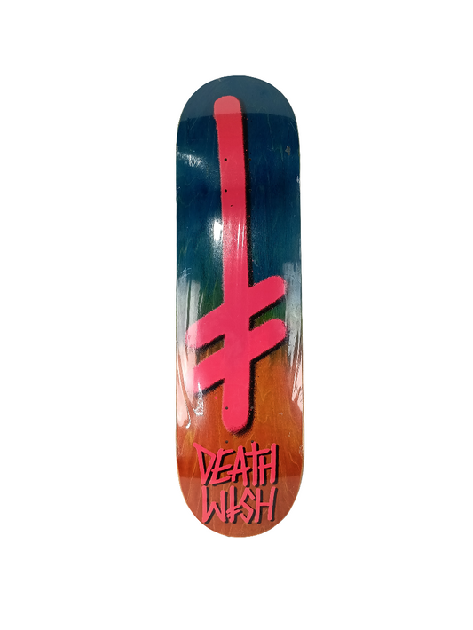 Deathwish Orange Blue Fade Woodgrain Pink Death Spray Cross Size 8.5 Vintage NOS Deck