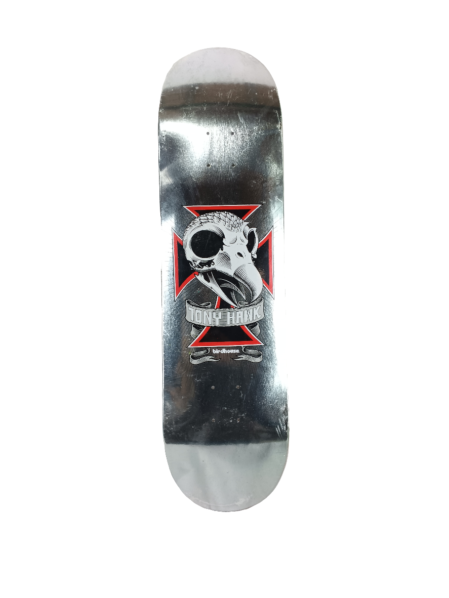 Birdhouse Tony Hawk Skull Cross Silver Foil Black Red Size 8.38 Vintage NOS Deck