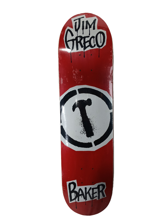 Baker Jim Greco Hammer Red White Black Size 8.0" Vintage NOS Deck