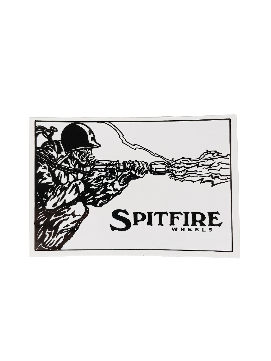 Spitfire Soldier Flamethrower Clear Black Size 4.2 X 2.9 Vintage NOS Sticker