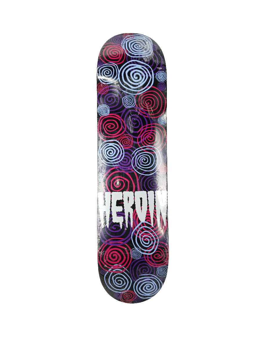 Heroin Swirls Purple Blue White Size 8.125" Vintage NOS Deck