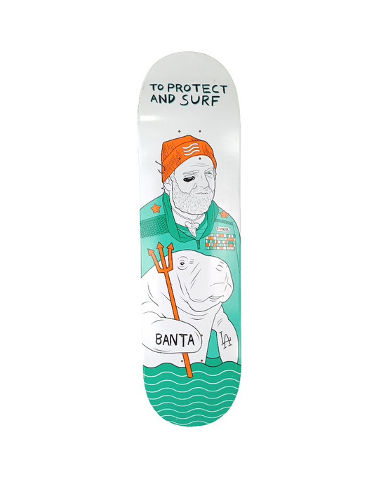 BP x Banta To Protect and Surf Graphic White Teal Orange Size 8.4 Skateboard Deck