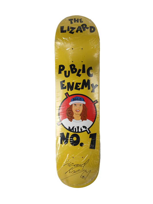 Milosport Lizard King Autographed The Lizard Public Enemy No.1 Yellow Black Red Size 7.75" Vintage NOS Deck