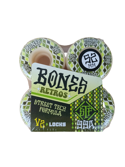 Bones Retros Green White Brown V2 Locks Street Tech Formula STF Size 52MM 99A Durometer Vintage NOS Wheels