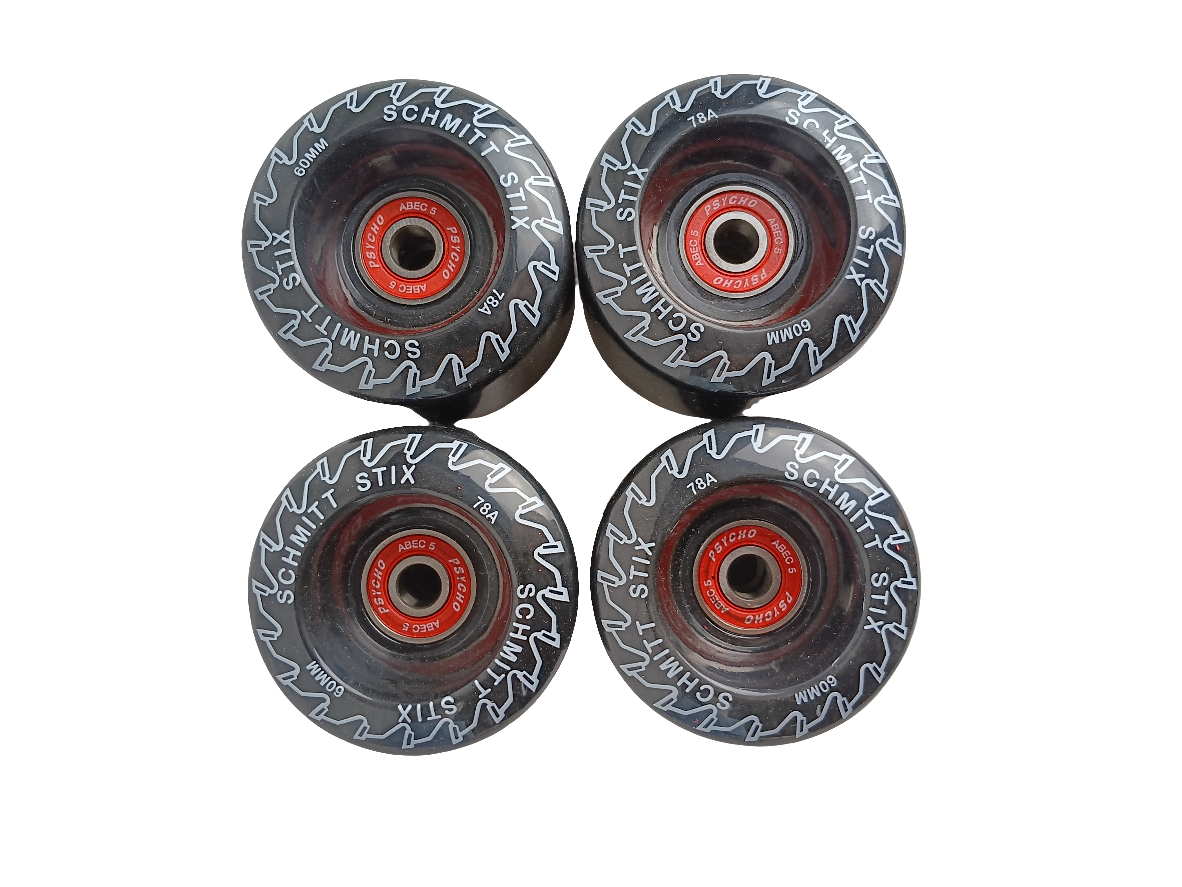 Schmitt Stix Sawblade Black White Size 60mm 78a Durometer Vintage NOS Wheels Including Psycho Bearings