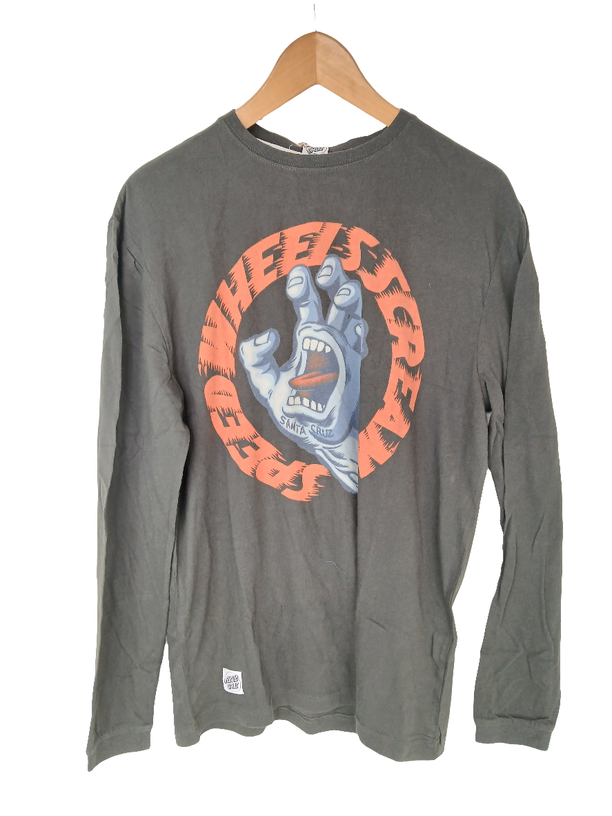 Santa Cruz Speed Wheels Screaming Hand Black Red Blue Mens Size Medium L/s Vintage Shirt