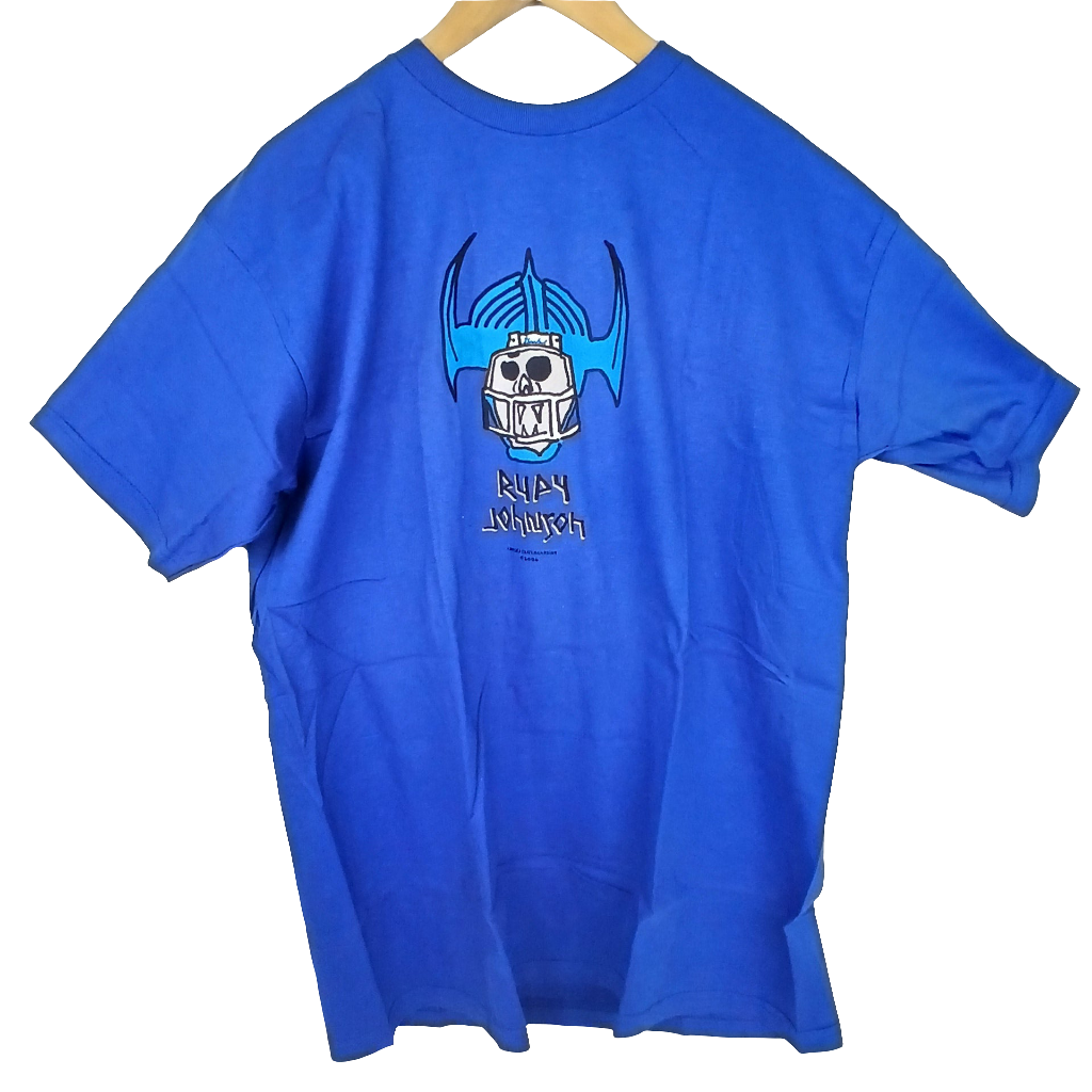 Krooked Rudy Johnson Blue Grey White Mens Size Large S/s Vintage Shirt