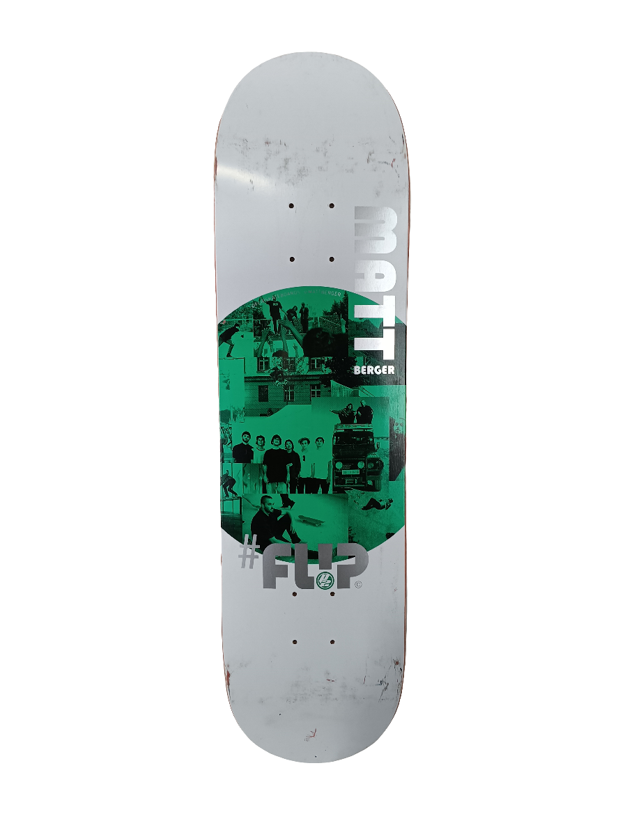 Flip Matt Berger Pro Model White Green Silver 8 Skateboard Deck