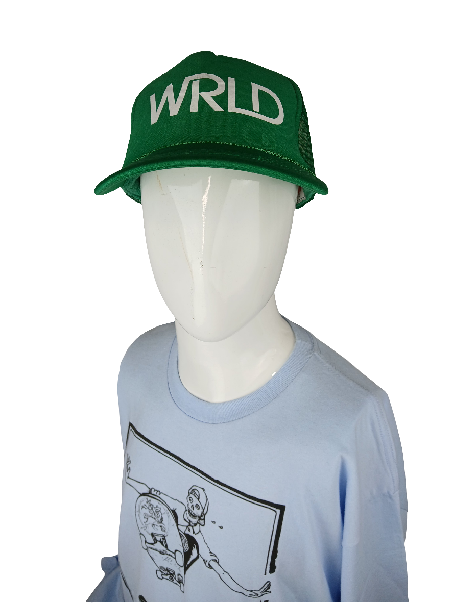 World Industries WRLD Green White Mesh Trucker Snapback NOS Vintage Hat