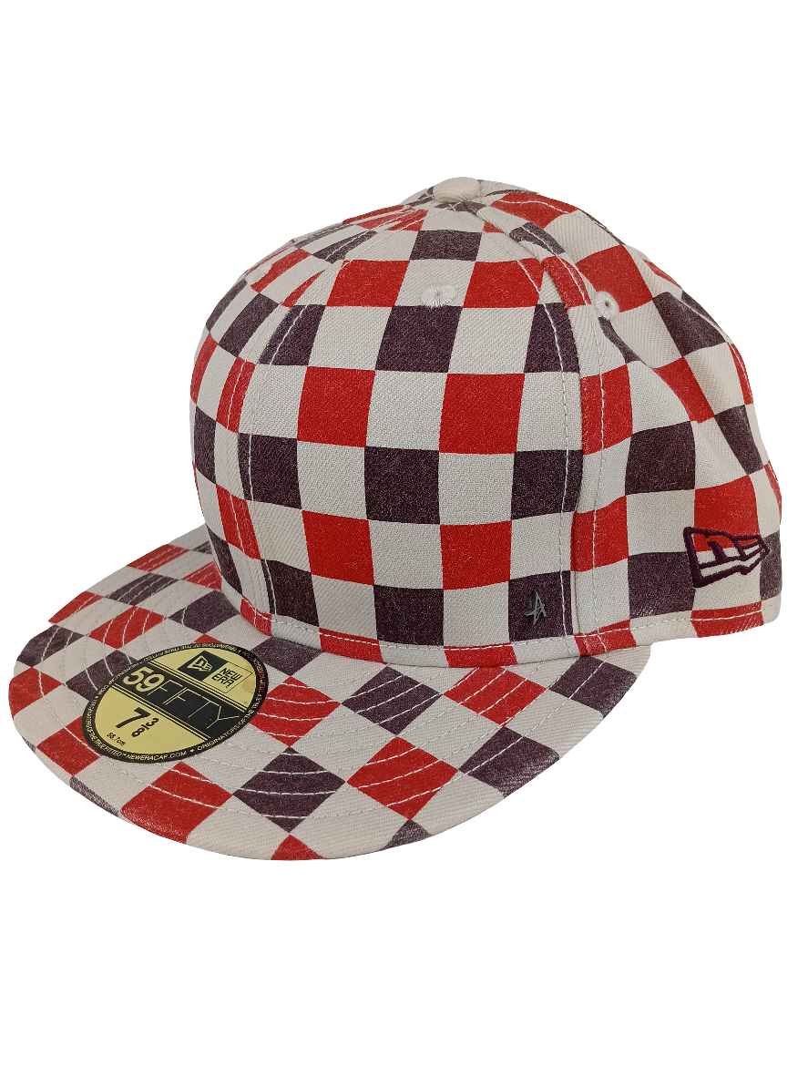 New Era Altamont 59Fifty Red Navy Checkered Size 7 3/8 Vintage Hat