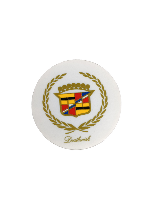 Deathwish Cadillac Clear Gold Multi Size 3" X 3" Vintage NOS Circle Sticker