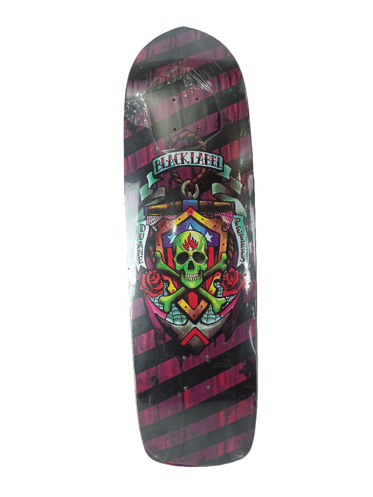 Black Label Emergency Duane Peters Purple Drip Black Stripes Multi Color Size 9.5 Vintage NOS Punk Point Shaped Deck