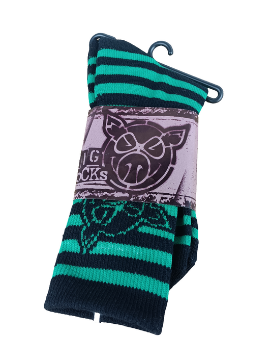 Pig White Green Striped Pig Cotton/Lycra Socks
