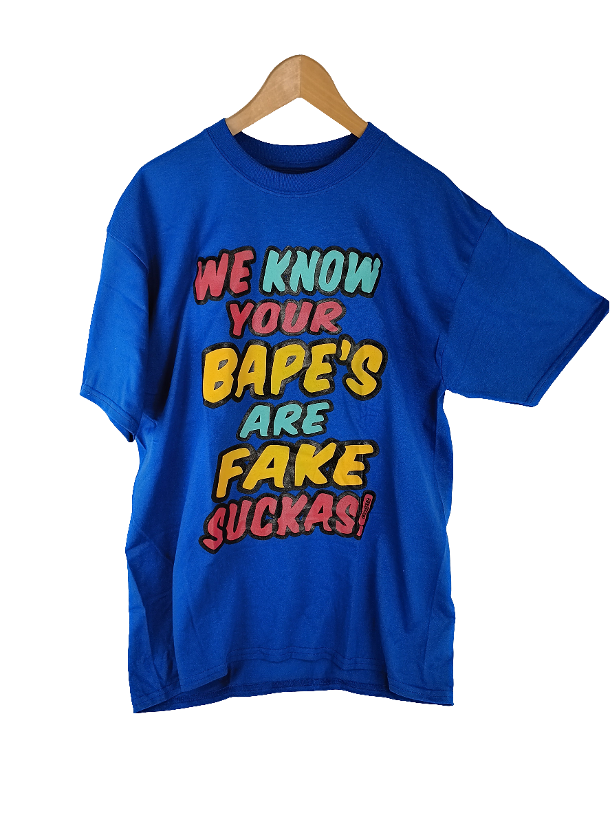 Cope$etic We Know Your Bapes Are Fake Suckas! Blue Red Yellow Mens Size Large S/s Shirt