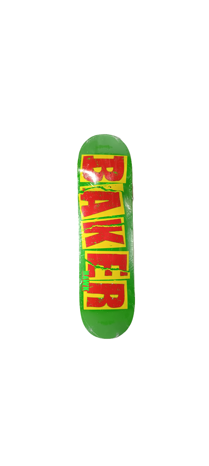 Baker Skateboards Riley Hawk Green Yellow Red Block Dot Letters Size 8.3 Vintage NOS Deck