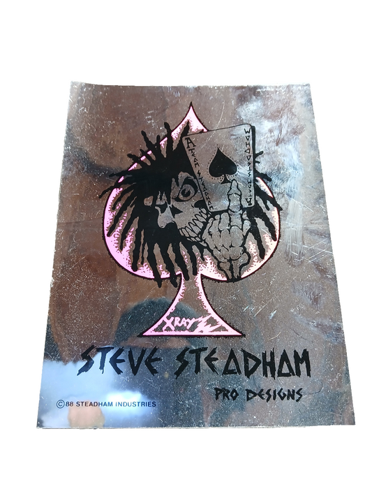 Steve Steadham Pro Designs Ace Of Spades Foil Chrome Pink 4.5" x 5.5" Vintage NOS 1986 Sticker