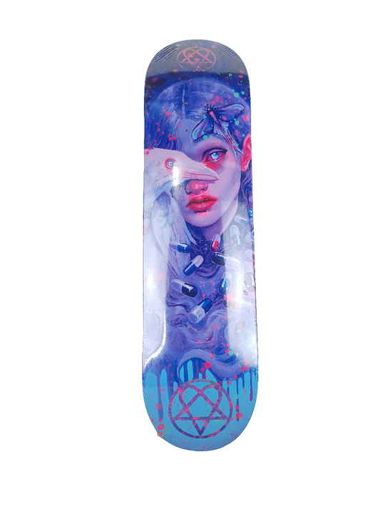BAM Girl Pills Heartagram Graphic Blue Purple Pink Size 8.25 Skateboard Deck
