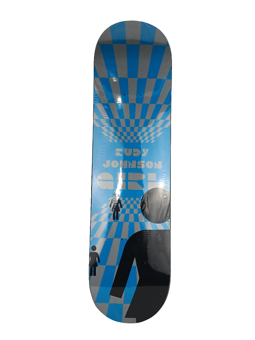 Girl Skateboards Rudy Johnson Blue Grey Black Checkerboard Girls 7.78 Vintage NOS Deck