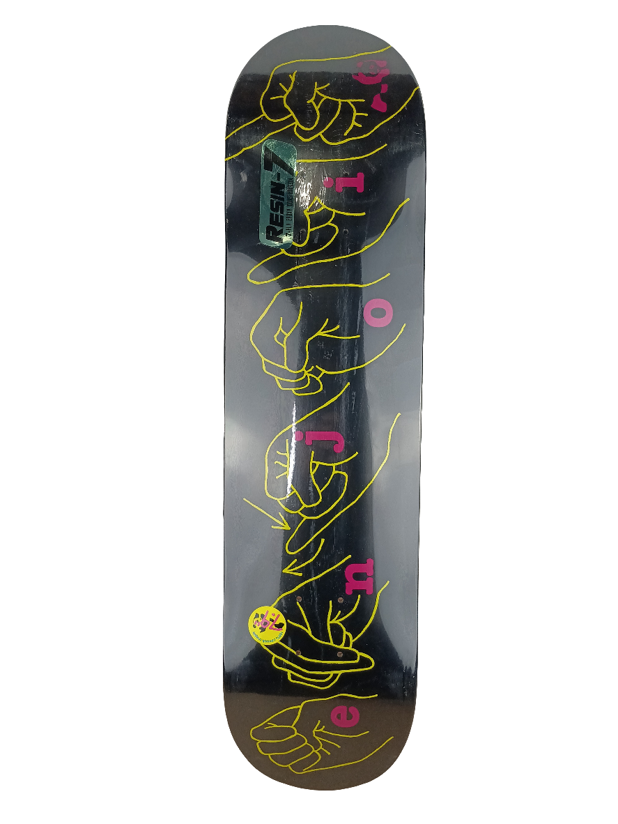 Enjoi Skateboards Sign Language Black Yellow Pink Graphic 7.9 Deck