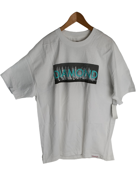 Diamond Boat Line Tee White Black Teal Blue Size XL S/s Shirt