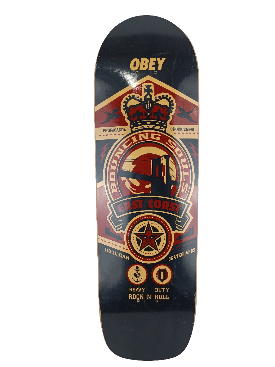 Hooligan Skateboards Obey Shepard Fairey Bouncing Souls Black Red Tan 9.25 X 32.25" Vintage NOS Deck