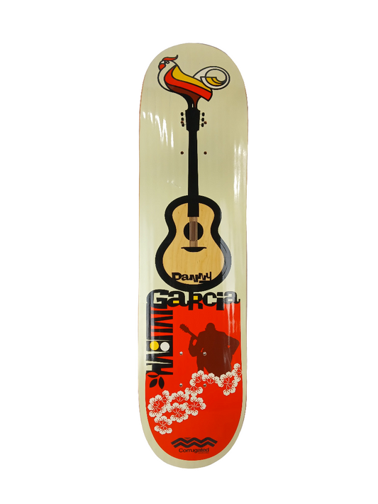 Habitat Danny Garcia Acoustic Guitar Player Corrugated Construction White Orange Black Size 7.75" Vintage NOS Deck