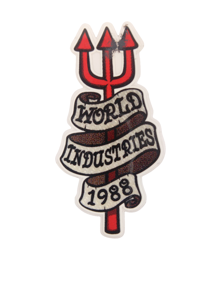 World Industries 1988 Pitchfork Clear Black Red 2.25" x 1" Vintage NOS Sticker