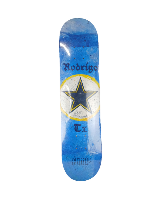Flip Rodrigo Tx Star Blue White Yellow Textured Graphic Size 7.4" Vintage NOS Deck