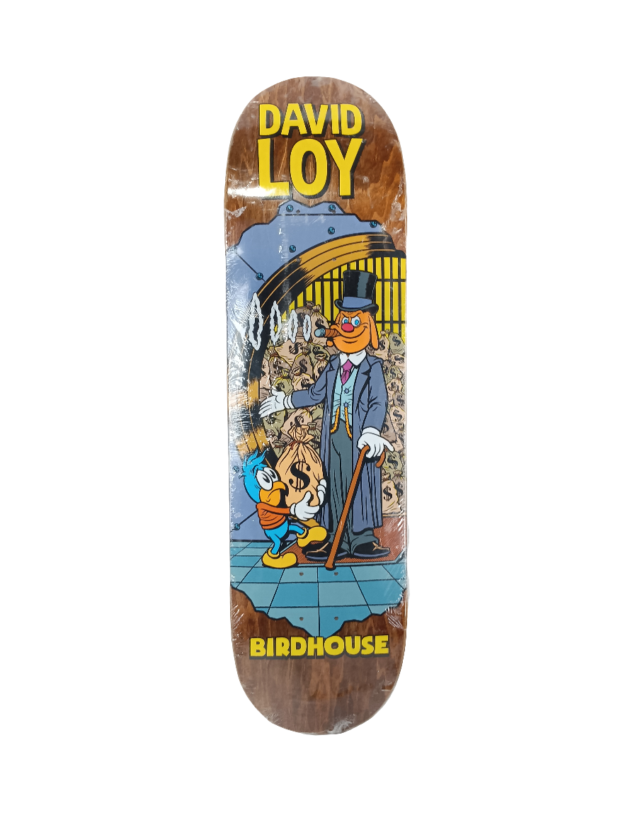 Birdhouse David Loy Vices Brown Woodgrain Yellow Blue Size 8.4 Vintage NOS Deck