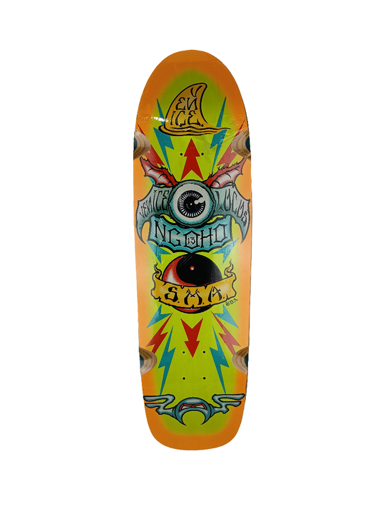 Santa Monica Airlines Pat Ngoho Series 3 Eyeball Yin Yang Orange Yellow Blue Multi Fade Size 9.5" Vintage NOS Deck