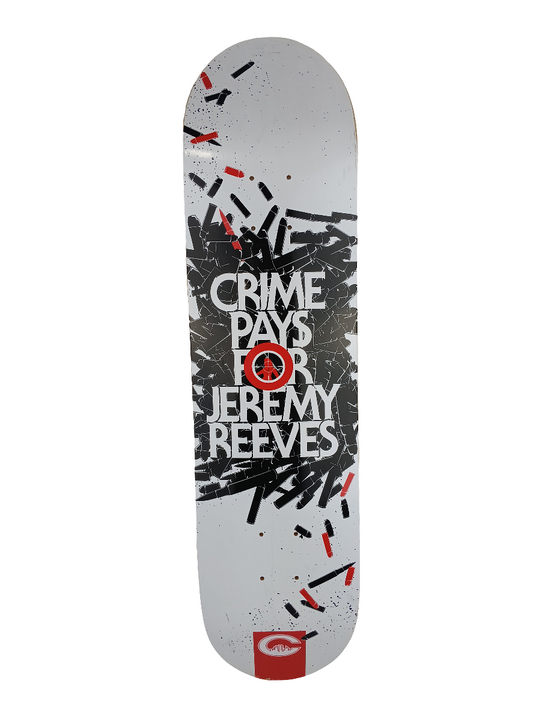 City Skateboards Jeremy Reeves Crime Pays White Black Red 7.75" Vintage NOS Deck