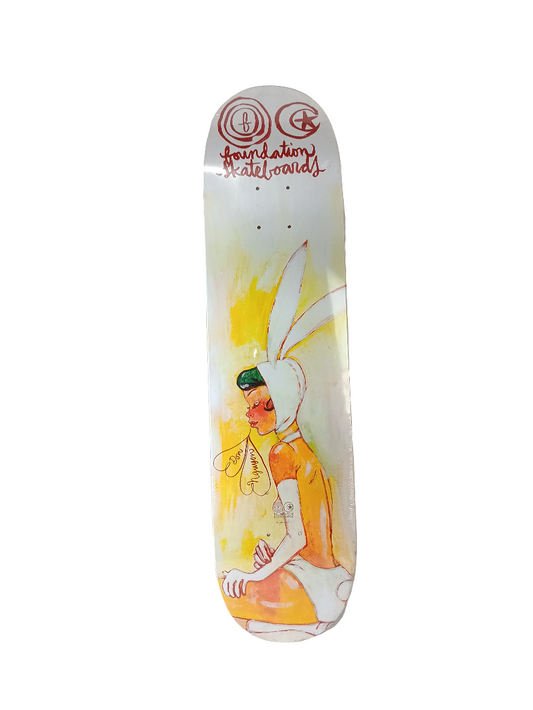 Foundation Don Nguyen Bunny White Red Pink Size 7.75 Vintage NOS Deck