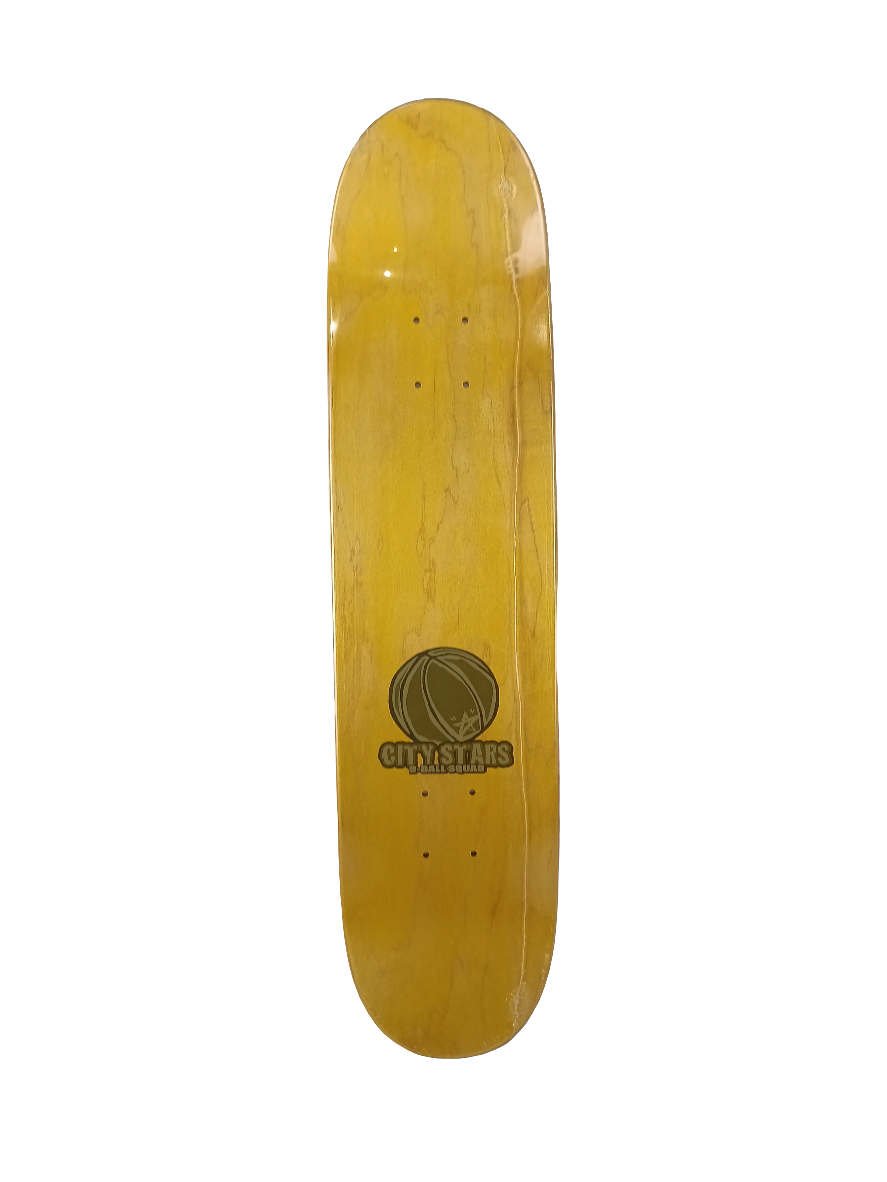 City Stars Eric Pupecki Basketball Graphic Orange Yellow White Size 7.5 Skateboard Deck