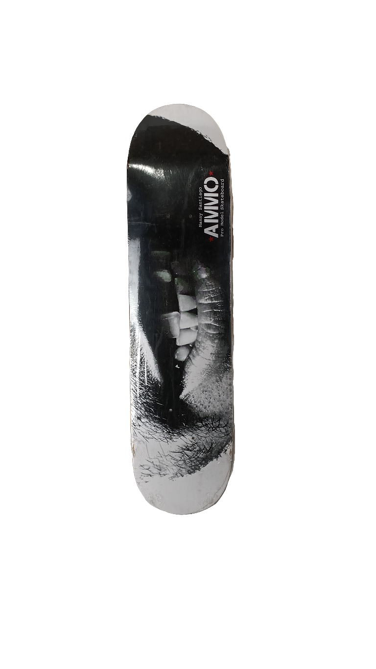 Ammo Skateboards Manny Santiago Pro Model Smile Grey Black White Size 7.75 Vintage NOS Deck