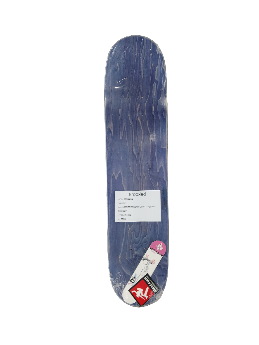 Krooked Mark Gonzales Skulls White Black Multi Size 7.56" Vintage NOS Deck