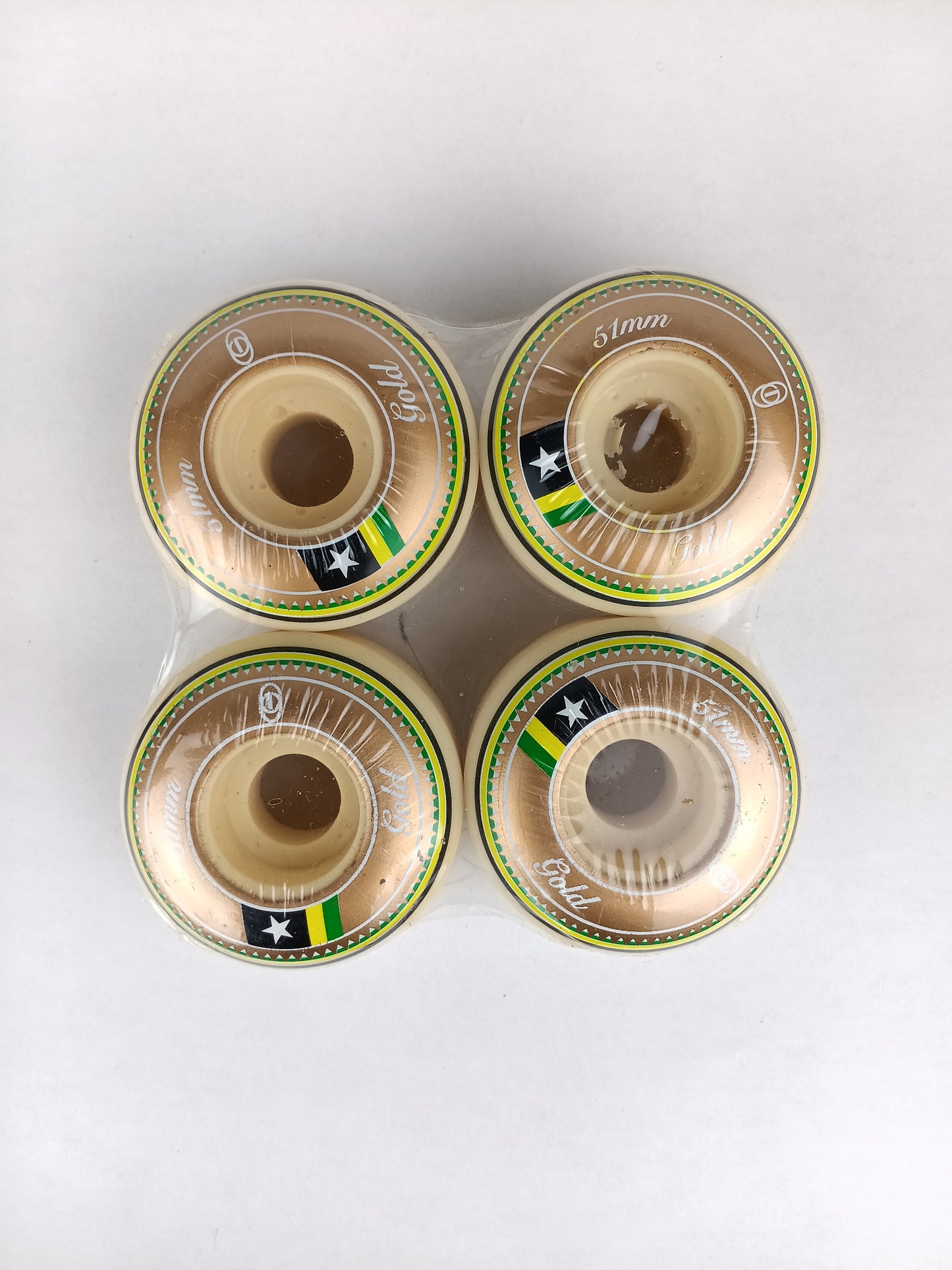 Gold Wheels Flag Logo Gold Yellow Green 51MM Vintage NOS Wheels