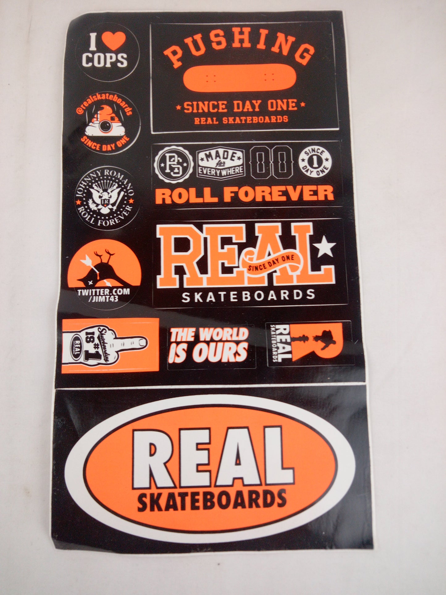 Real Skateboards Roll Forever Since Day One Black Orange 11.25" x 6.25" Sticker Sheet Of 11