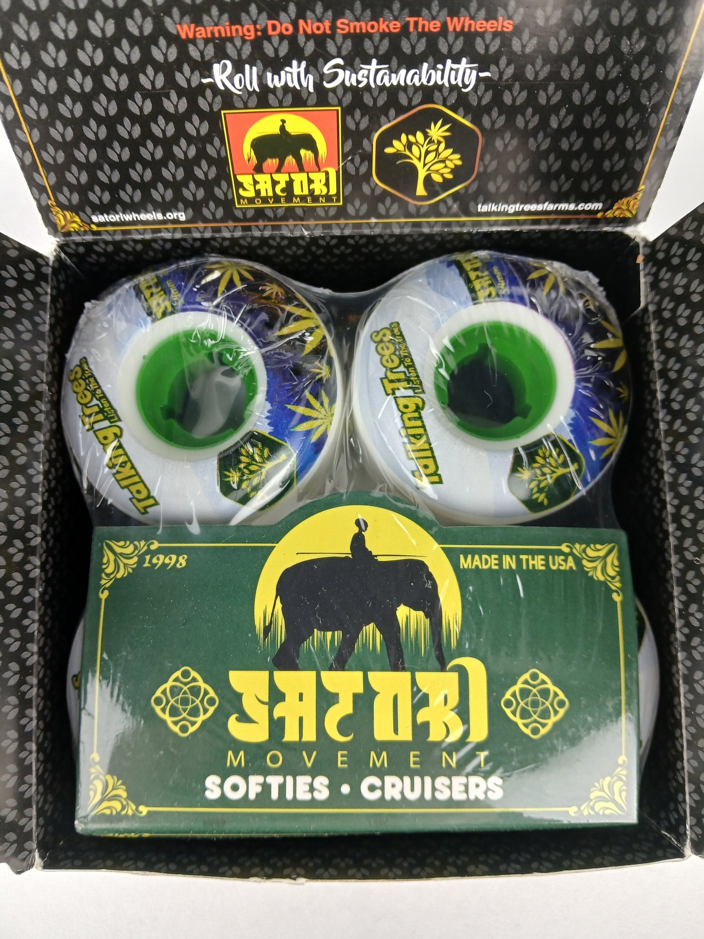 Satori Movement Talking Trees White Green Blue Size 54MM 78A Durometer Cruiser Wheels With Original Box