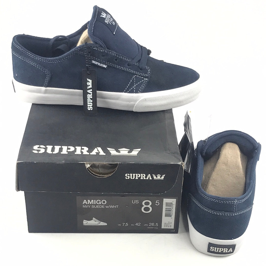 Supra Amigo Navy Suede w/WHT US Mens Size 8.5 shoes