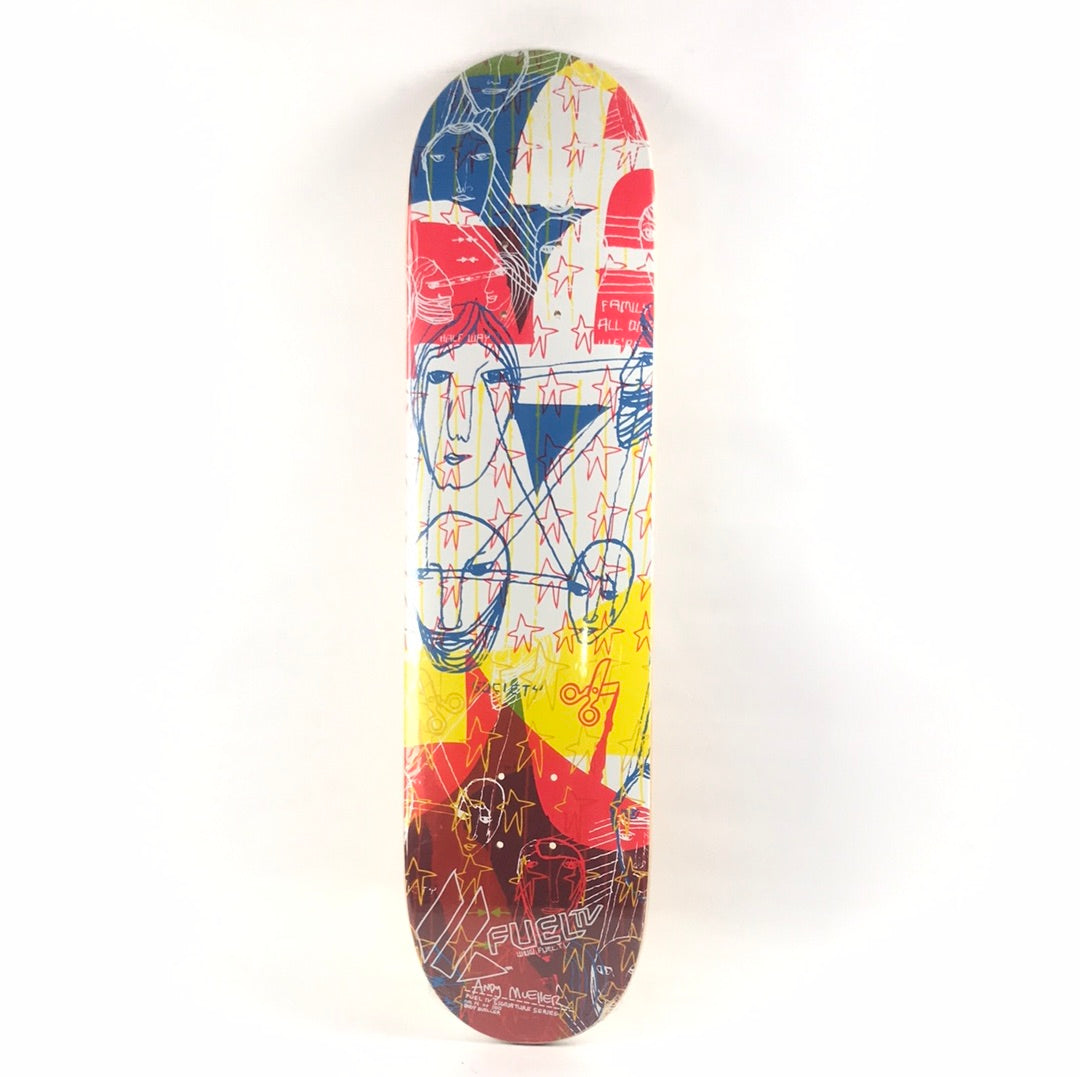 Fuel TV Andy Mueller Abstract Faces Red/White/Blue 7.75" Skateboard Deck