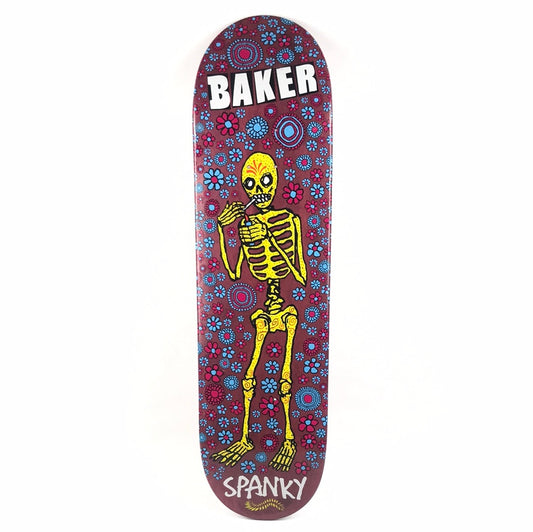 Baker Kevin 'Spanky' Long Smoking Skeleton Flowers Purple 8.4" Skateboard Deck