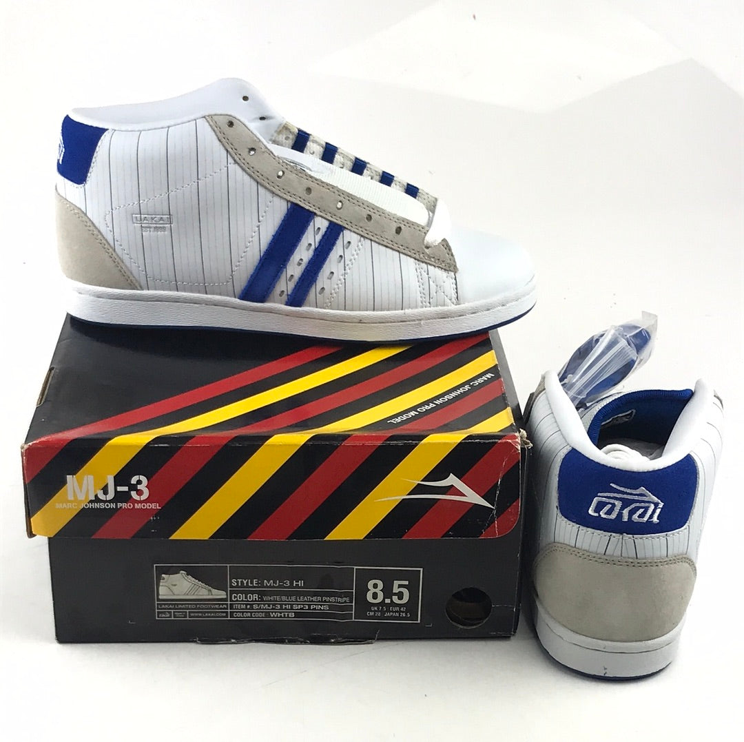Lakai MJ-3 Hi White/Blue Leather Pinstripe US Mens Size 8.5 â western-skate-co