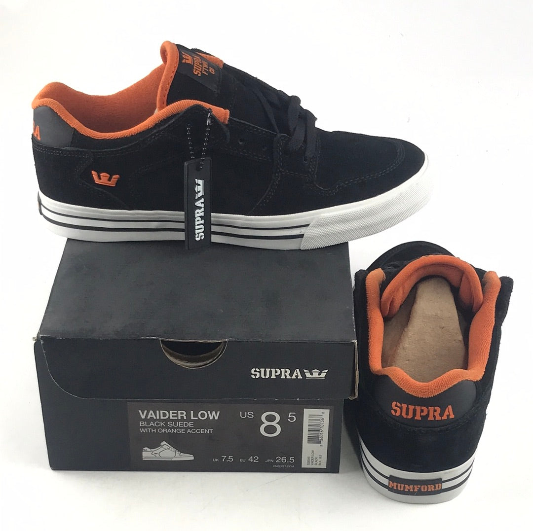 Supra Vaider Low Black Suede Orange Accent US Mens Size