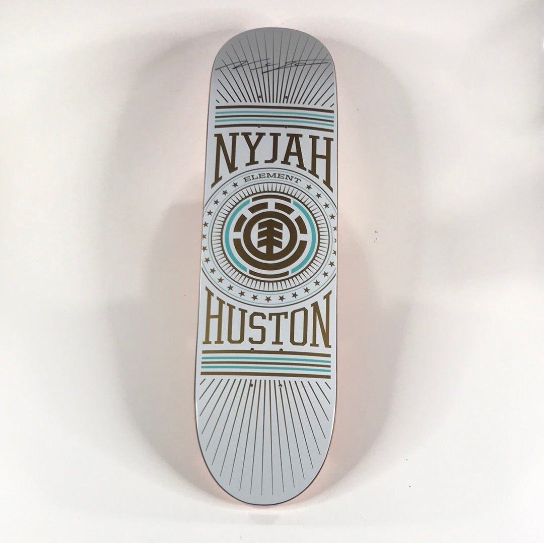 Element Nyjah Houston Crest White and Gold Signed 8.0 Skateboard