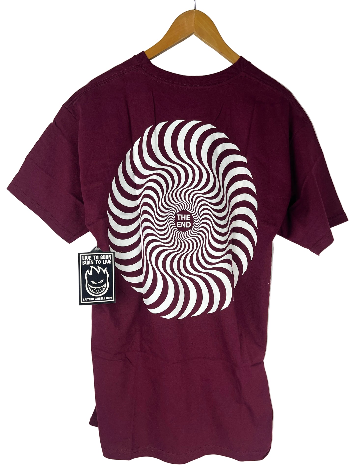 Spitfire Classic Swirl Front Print The End Large Back Print Burgundy White Size L S/s Vintage Shirt