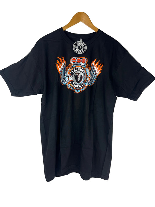 Thunder Hot Rod Engine Black Metallic Silver Orange Size L S/s Vintage Shirt