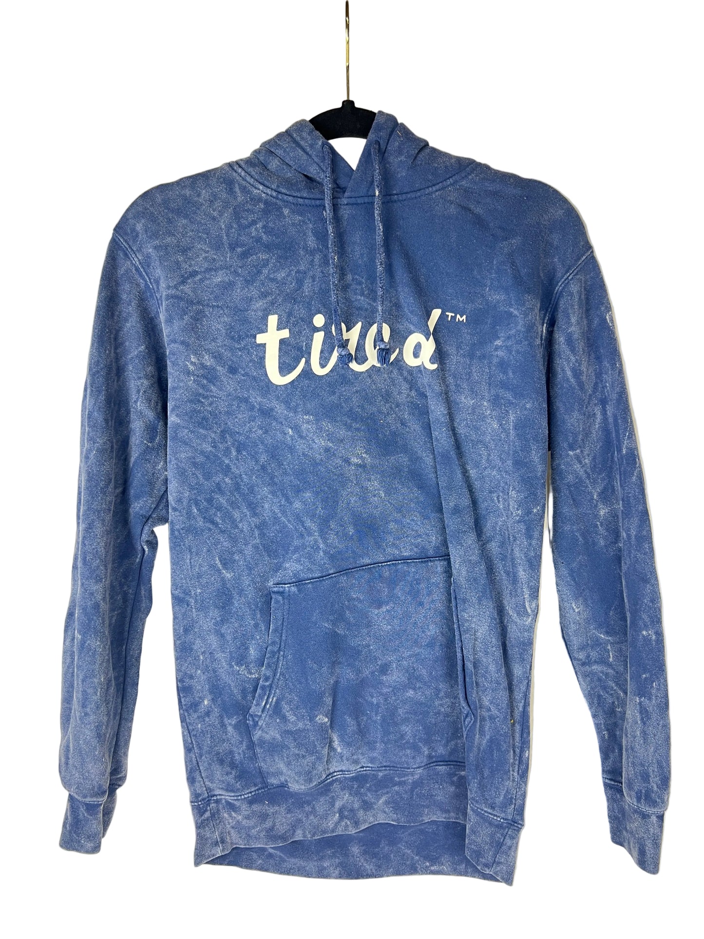 Tired Blue Washed Size L L/s Vintage Hooded Sweatshirt