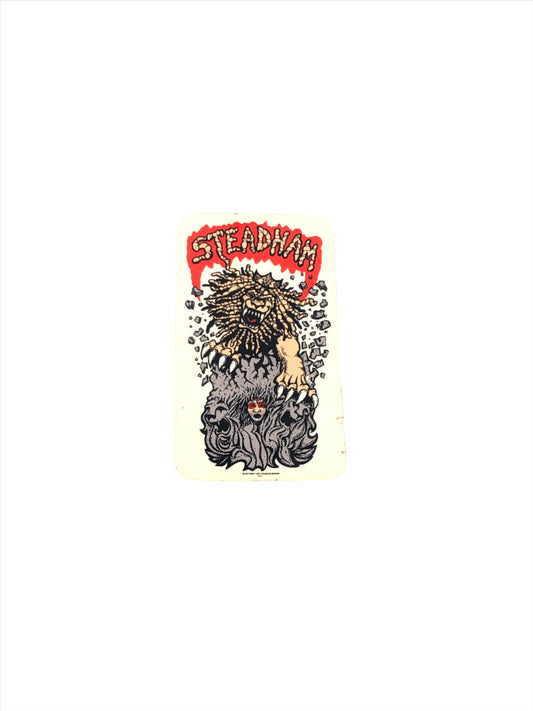 Steadham Designs Steve Steadham Lion Clear Grey Orange 5" x 2.5" Vintage NOS Sticker 1987