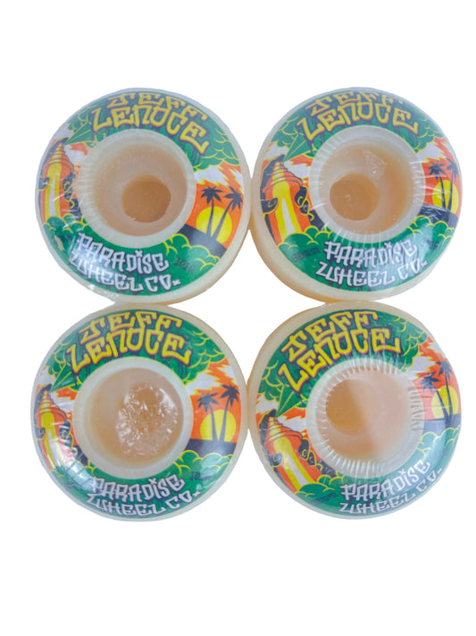 Paradise Wheel Co. Jeff Lenoce Palm Trees Graffiti Spray Can Graphic Gold Green White Size 52MM 101A Duro Vintage NOS Wheels
