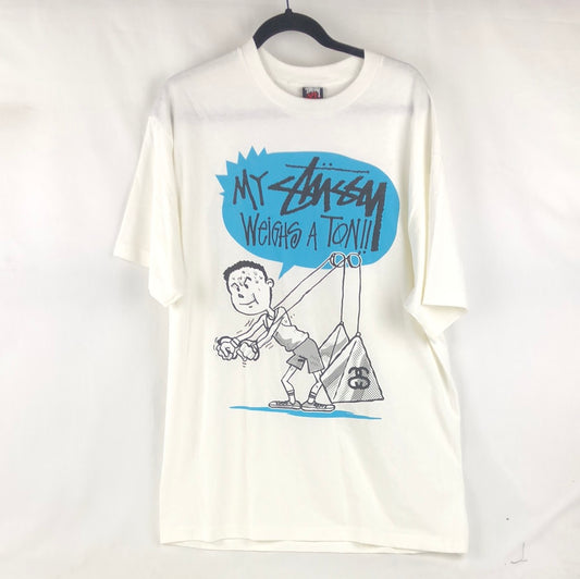 Stussy My Stussy Weights a Ton Chest Logo White Black Blue Size XL S/s Shirt
